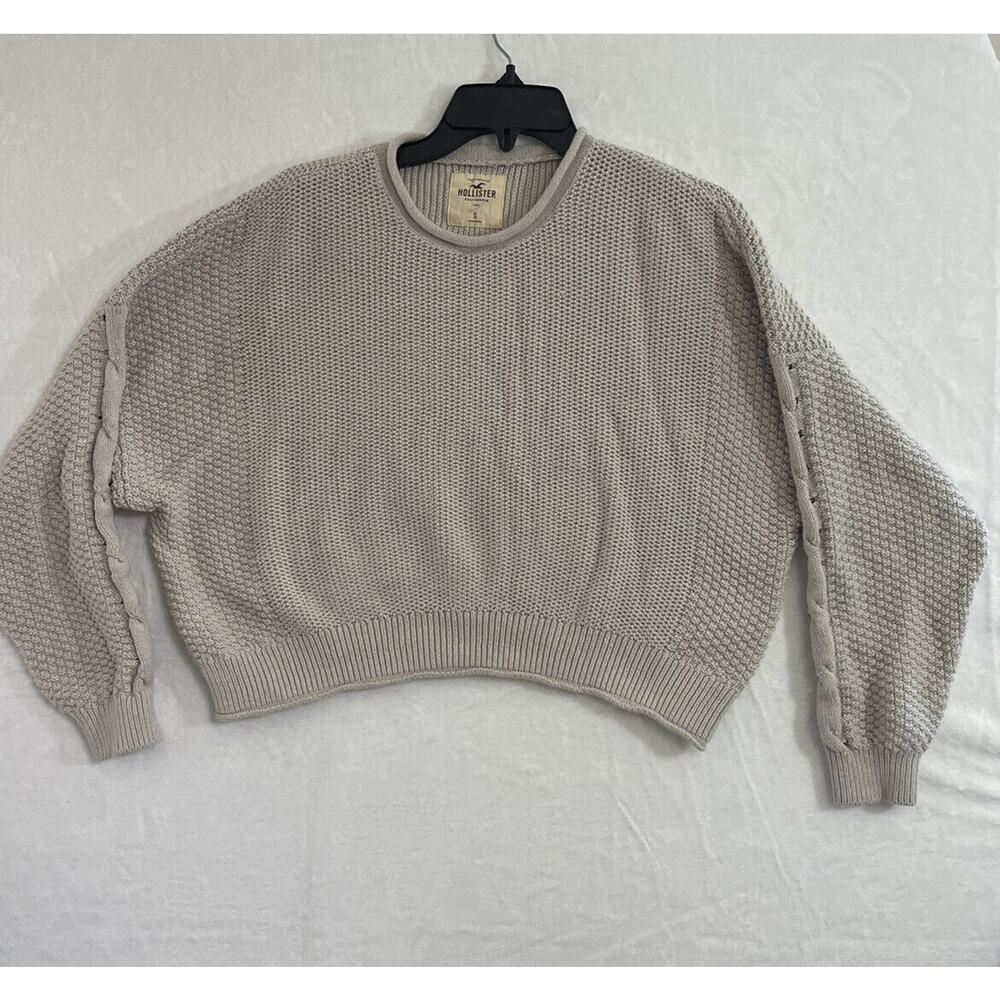 Hollister Women's Sz S BeigeOversized Cropped‎ Cable Knit Sweater Boho